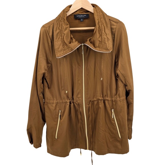 Marc New York Lightweight Anorak Jacket Brown Gold Trim Drawstring Medium - Picture 2 of 9